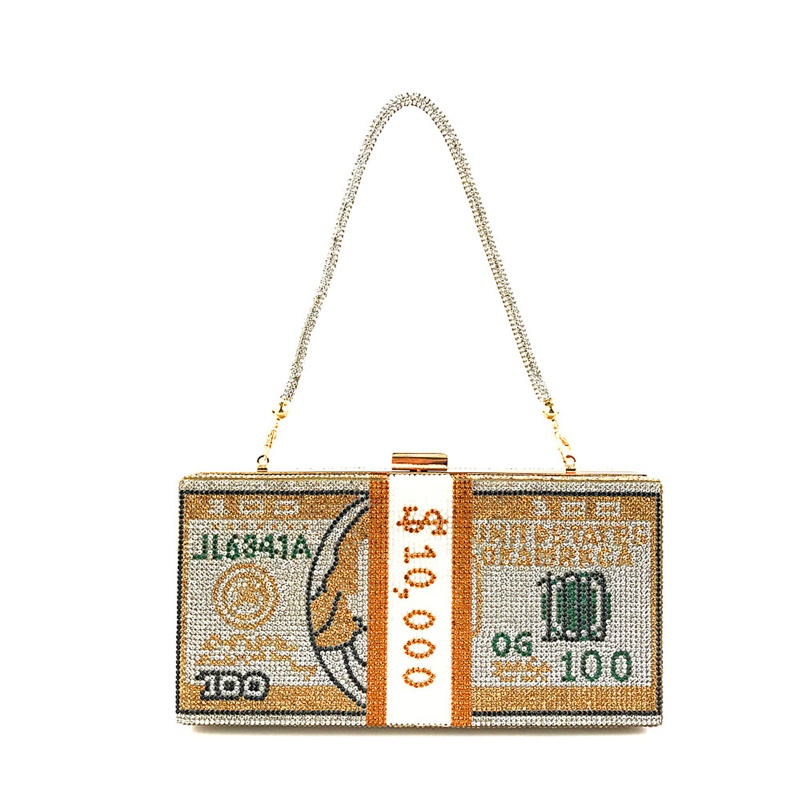 SPMH Túi cầm tay đính đá hình tờ tiền 10000 đô la