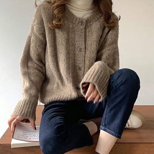 DUNEA Áo Khoác Cardigan Dệt Kim Dáng Rộng Kiểu Retro 3 Màu Sắc Lựa Chọn Cho Nữ