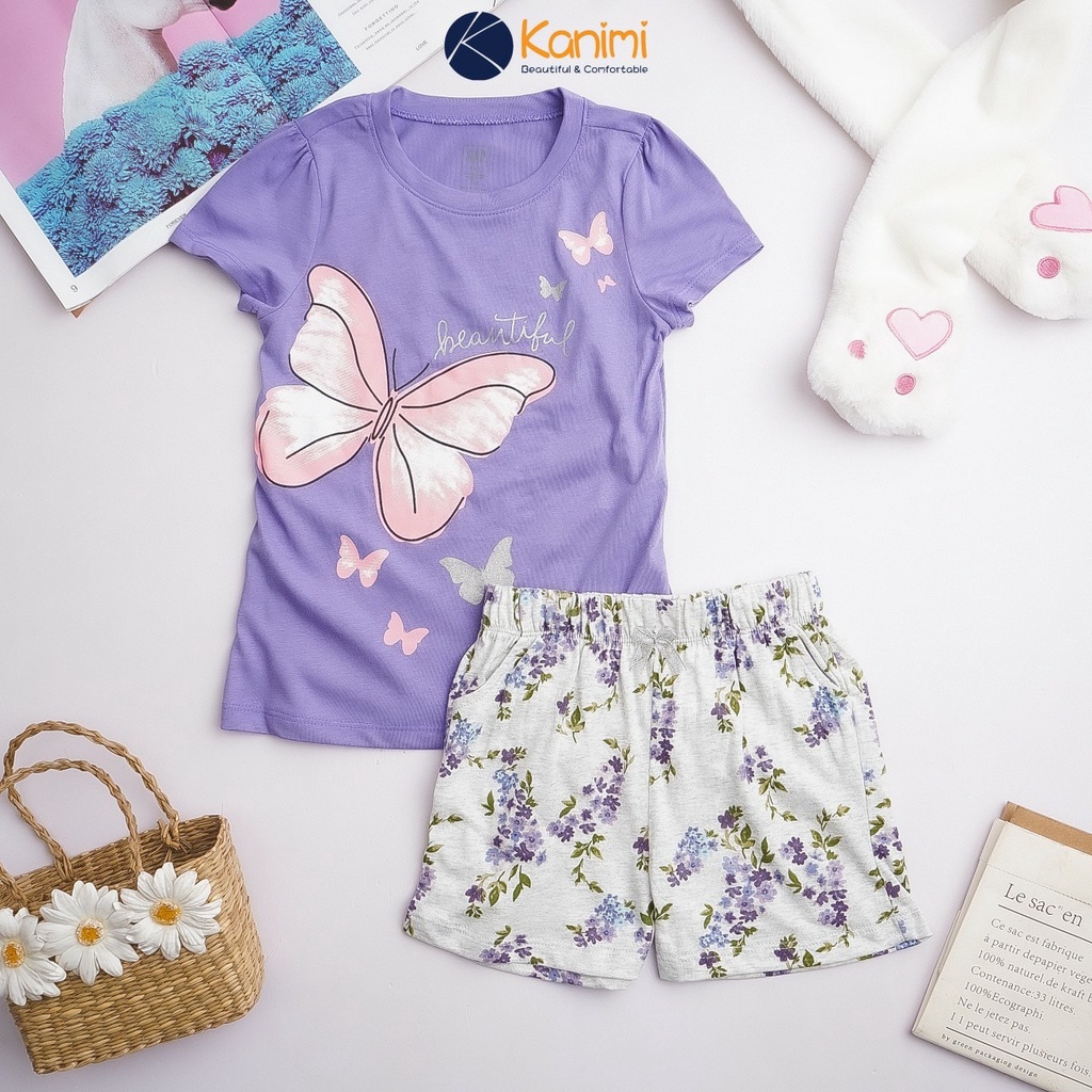 Set đồ bộ ngắn tay thun cotton bé gái GAP bướm heo peppa chuột mickey bé  16 đến 40 ký