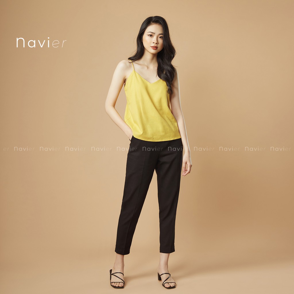 QUẦN BAGGY VẢI NỮ CẠP CAO CÔNG SỞ ĐŨI LINEN PANTS MÀU ĐEN BE NÂU PASTEL Q02 NAVIER | BigBuy360 - bigbuy360.vn