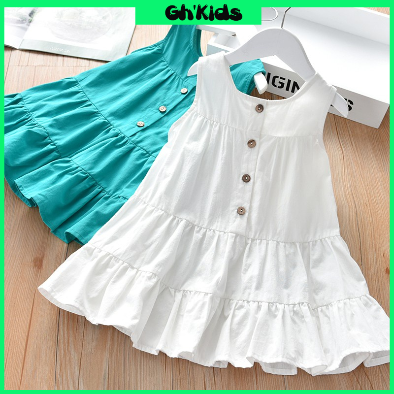 Đầm bé gái , Váy 3 tầng sát nách cho bé chất cotton từ 6 - 46kg - Váy Cúc Sau