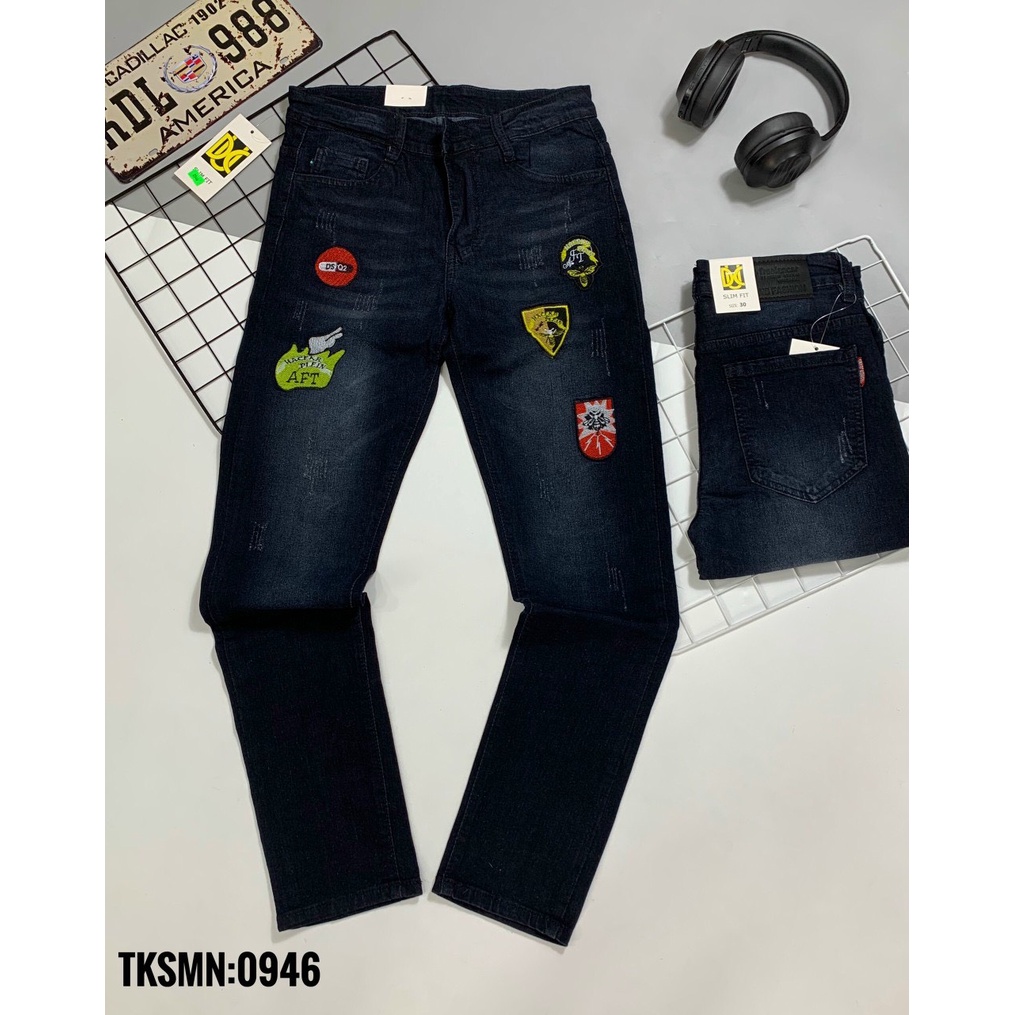 Quần jean nam quần bò màu đen thêu logo nhiều cực chất hàng chuẩn như hình [ẢNH THẬT]