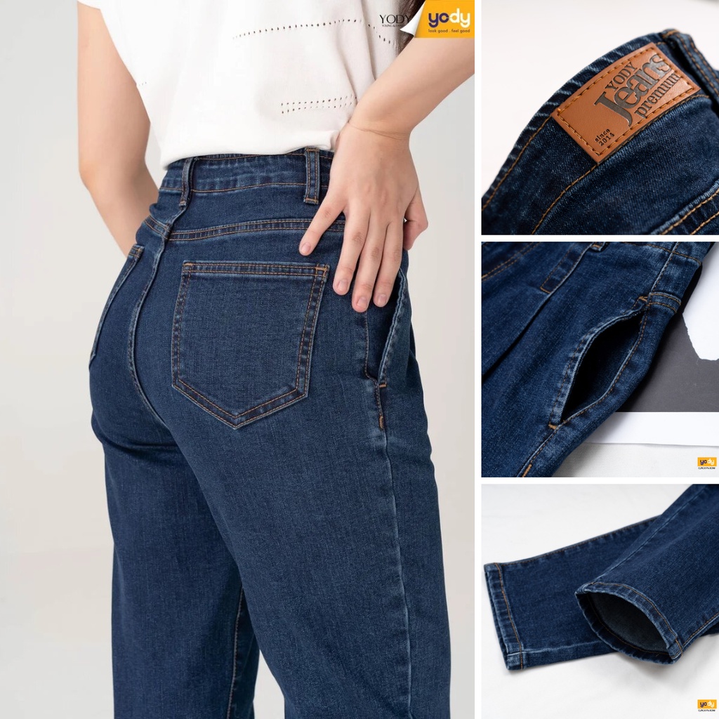 Quần bò nữ YODY jean baggy cạp cao ống lửng chất bò co giãn tốt QJN3076 | BigBuy360 - bigbuy360.vn