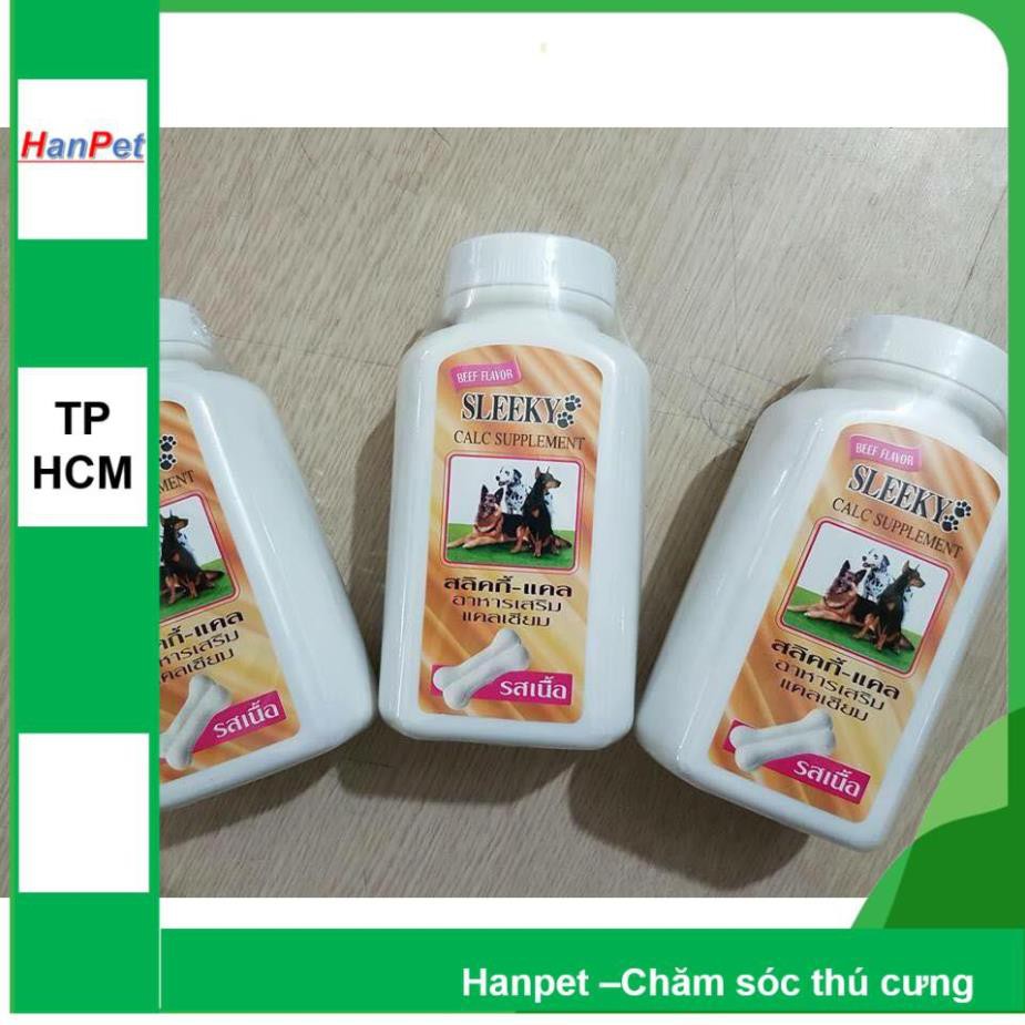 Hanpet.GV- (1 lọ) Canxi CHẮC XƯƠNG chó mèo- Sleeky hương bò (- 313)