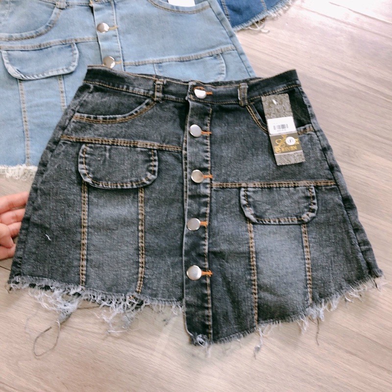 Quần giả váy nữ chất vải jeans phối nút Có 3 Size S M L