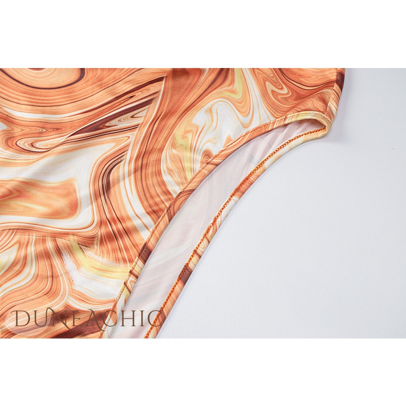 DUNEA Đầm Hai Dây Dáng Dài Xẻ Tà Hở Lưng In Họa Tiết Thời Trang Cho Nữ