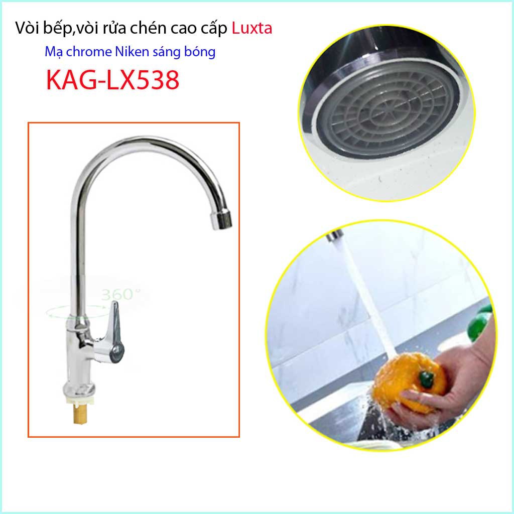 Vòi chậu rửa chén bát lạnh Luxta KAG-LX538, vòi bếp cần cong tay gạt vần trăng thiết kế đẹp sử dụng siêu bền