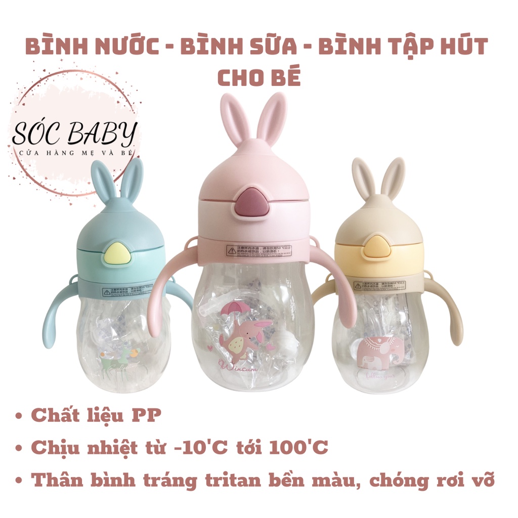 Bình nước tập uống, bình sữa có ống hút chống sặc Rabbit Cup 270ml cho bé