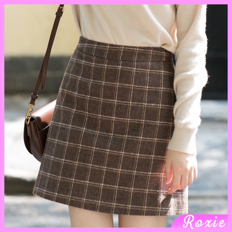 Chân váy chữ a kẻ caro cạp cao công sở phong cách ulzzang Hàn Quốc - Roxie