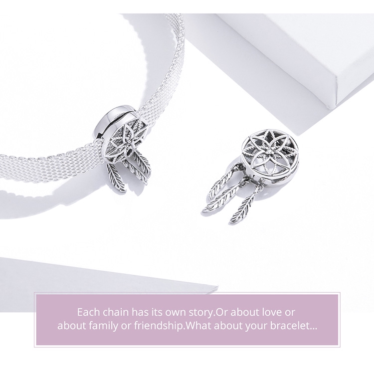 Hạt phụ kiện charm Bamoer chất liệu bạc 925 hình Dream Catcher trang trí vòng đeo tay