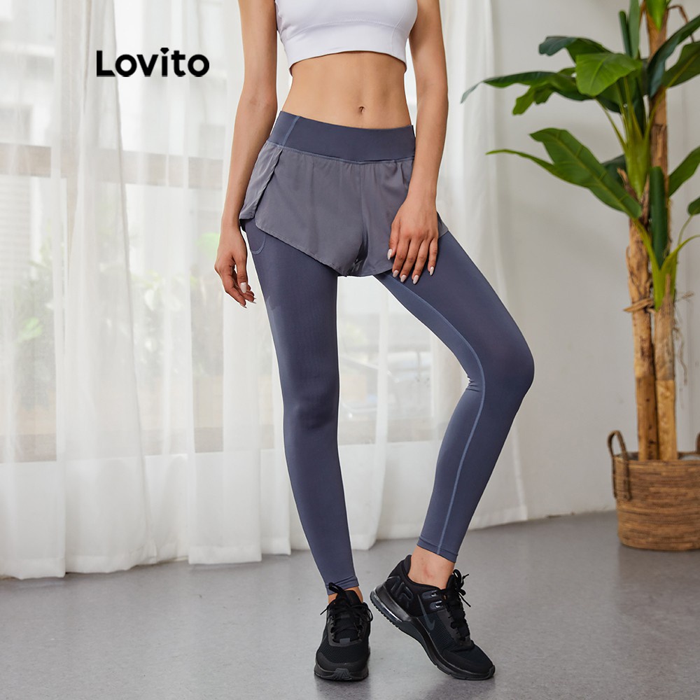 Quần legging skinny Lovito thể thao 2 trong 1 LGJYFSP1017 (màu xám)