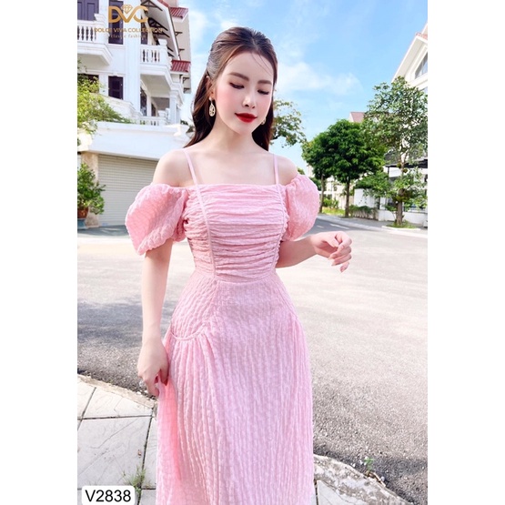 V2838 váy chữ A màu hồng