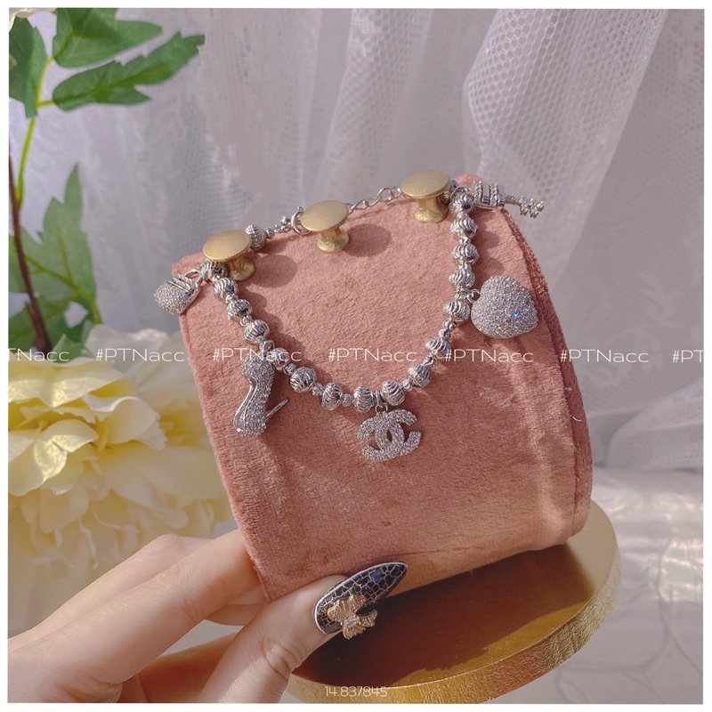 Lắc tay bi xi bạch kim phối charm trái tim thương hiệu tòn ten .PTNACC.