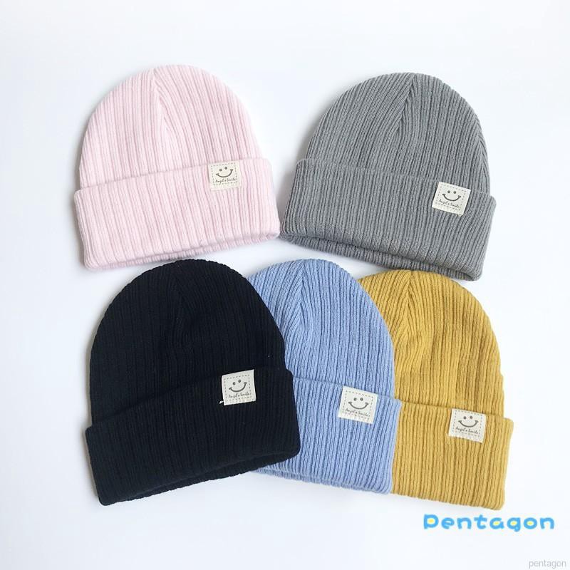 Mũ len trùm đầu màu trơn giữ ấm tiện lợi cho bé