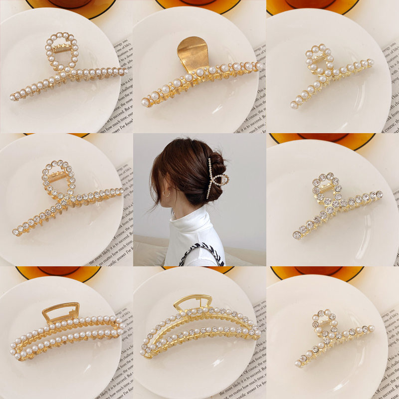 Kẹp tóc đính đá và ngọc trai giả phong cách thời trang Hàn Quốc chất lượng cao