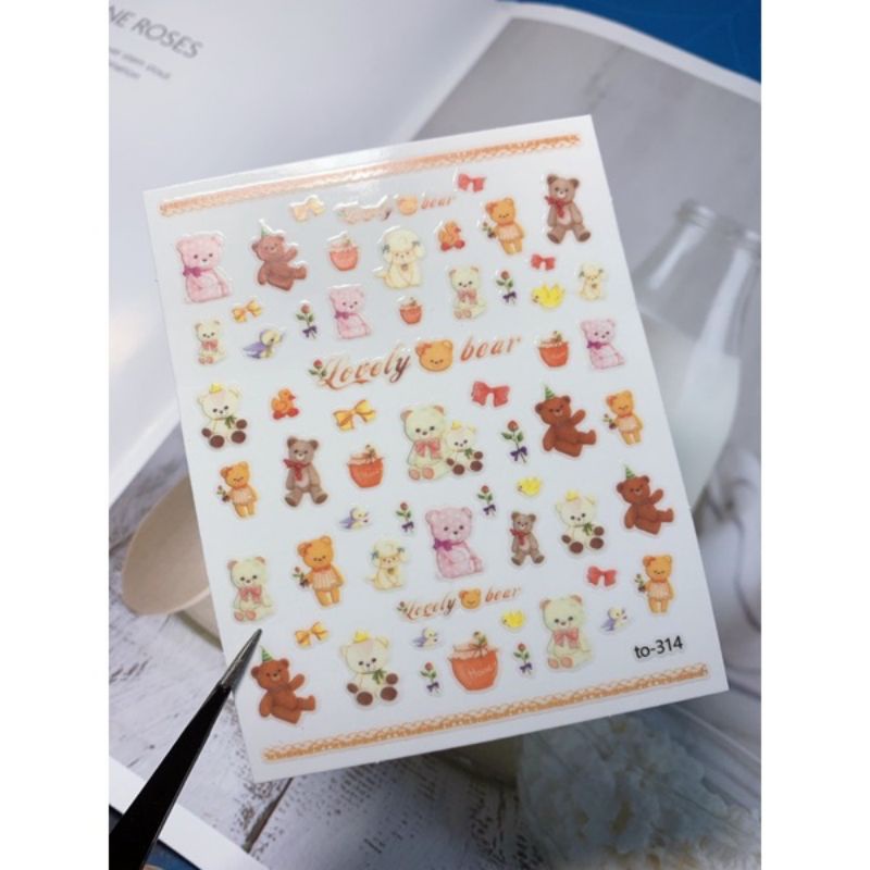 Stick dán móng nail cao cấp,stick gấu,vịt,mèo thần tài,hoa,chuột- phụ kiện nail