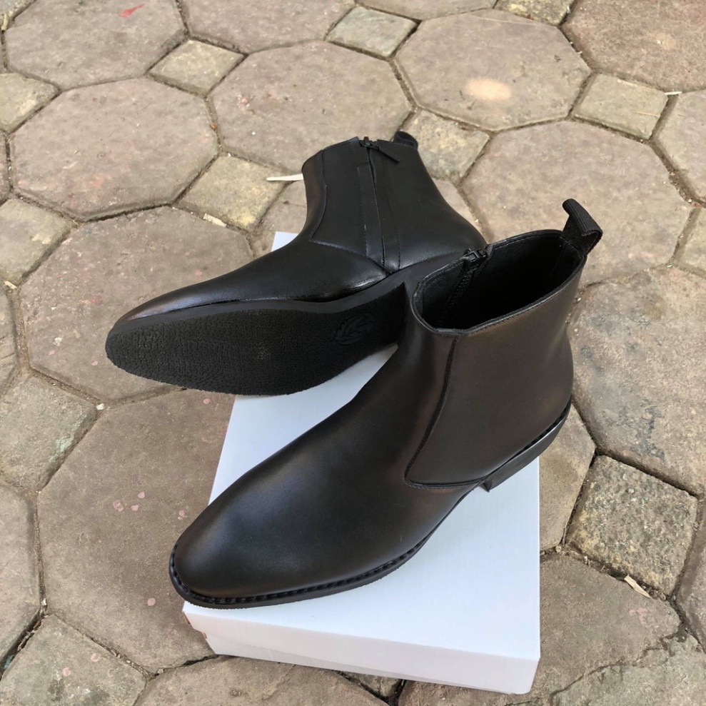 Zip Boots thời trang nam da bò màu đen đế tăng 4.5cm chiều cao | BigBuy360 - bigbuy360.vn