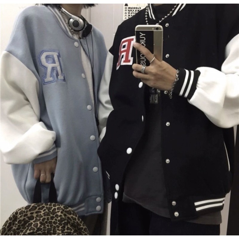 [Có clip áo] Áo bomber- Áo bóng chày màu xanh ngọc- đen trắng chữ R shop jum.closet | BigBuy360 - bigbuy360.vn