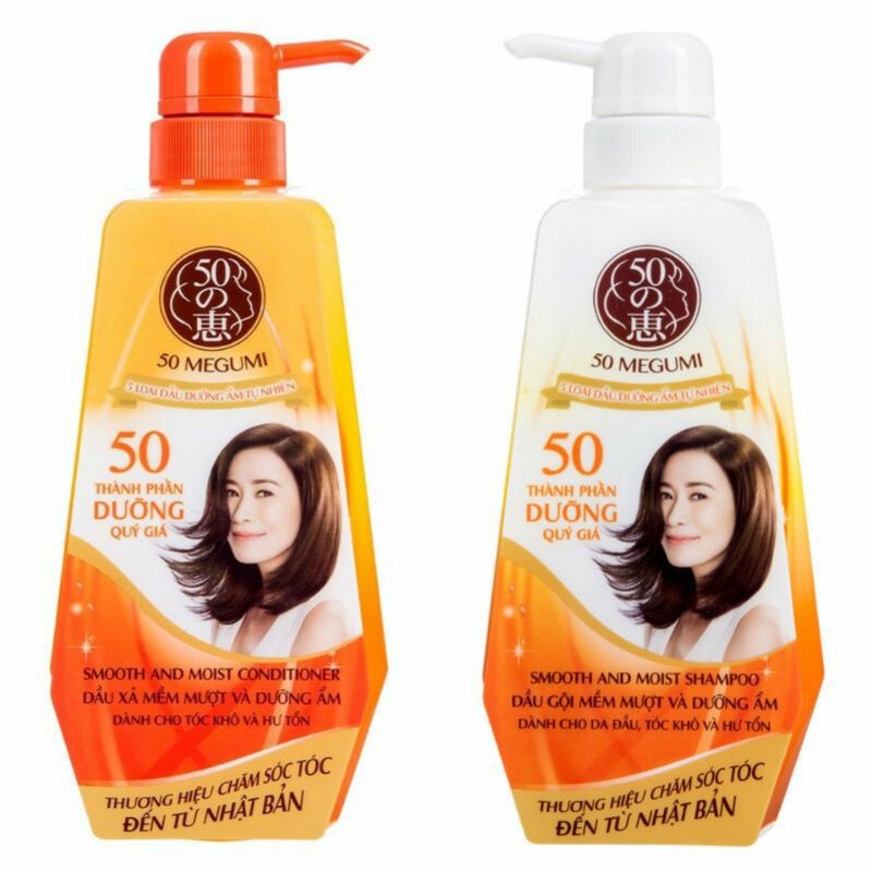 [Nhật bản] Bộ dầu gội xả Phục hồi tóc hư tổn 50 Megumi Smooth and Moist 400ml