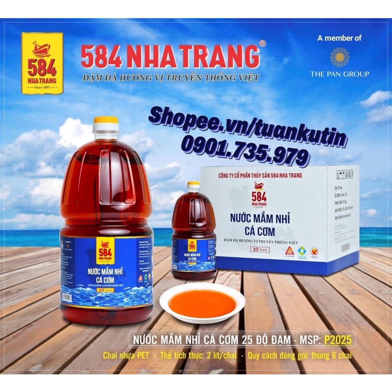 (Tìm đại lý) Nước mắm 584 Nha Trang 25 độ đạm chai 500ml cốt cá cơm nguyên chất-tặng khẩu trang NUT95