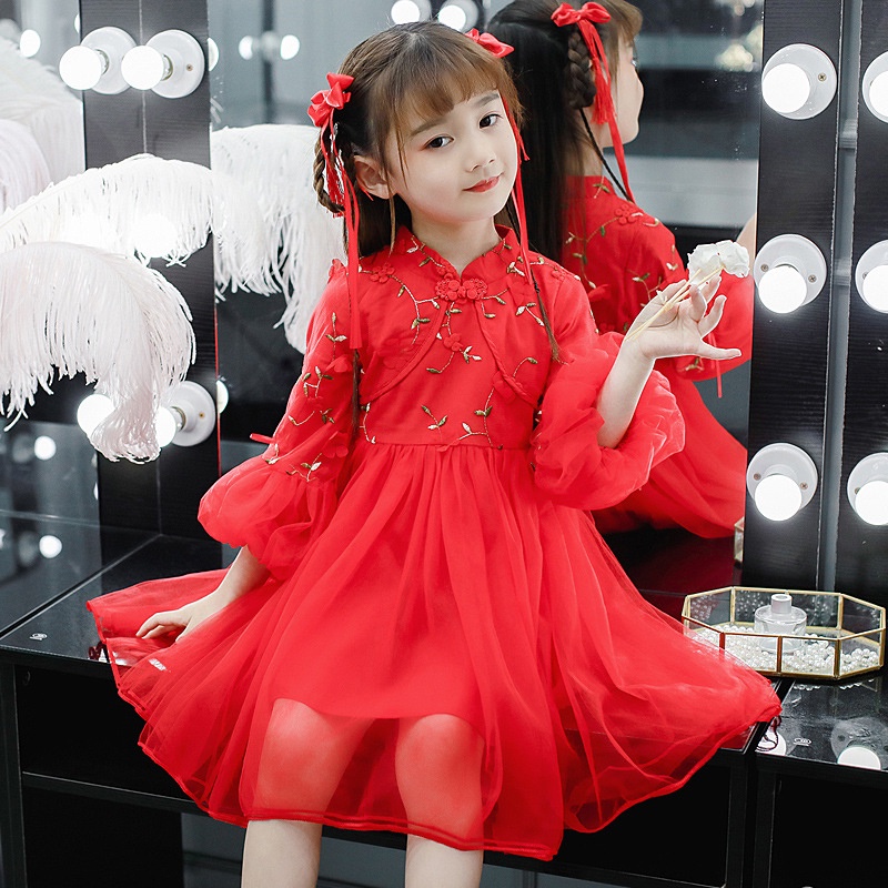 Đầm Công Chúa Phối Ren Hóa Trang Giáng Sinh/ Năm Mới Cho Bé Gái