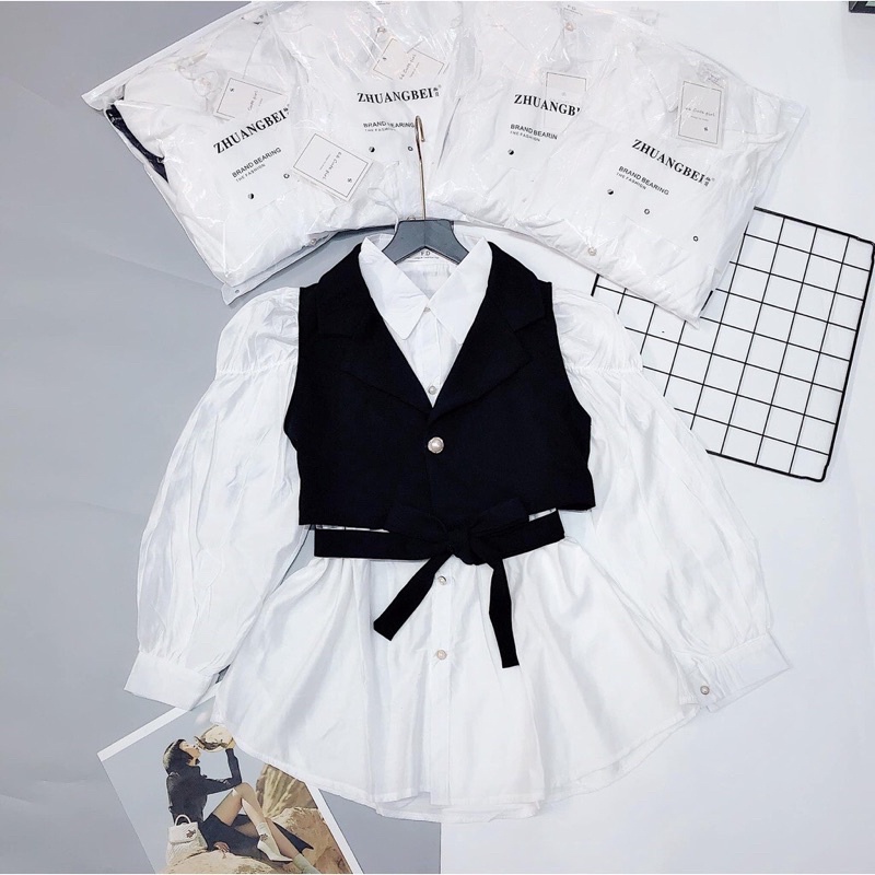 [Hàng loại 1] Set Áo Sơmi Mix Áo Gile Cá Tính Có Ảnh Thật Kèm Video | BigBuy360 - bigbuy360.vn