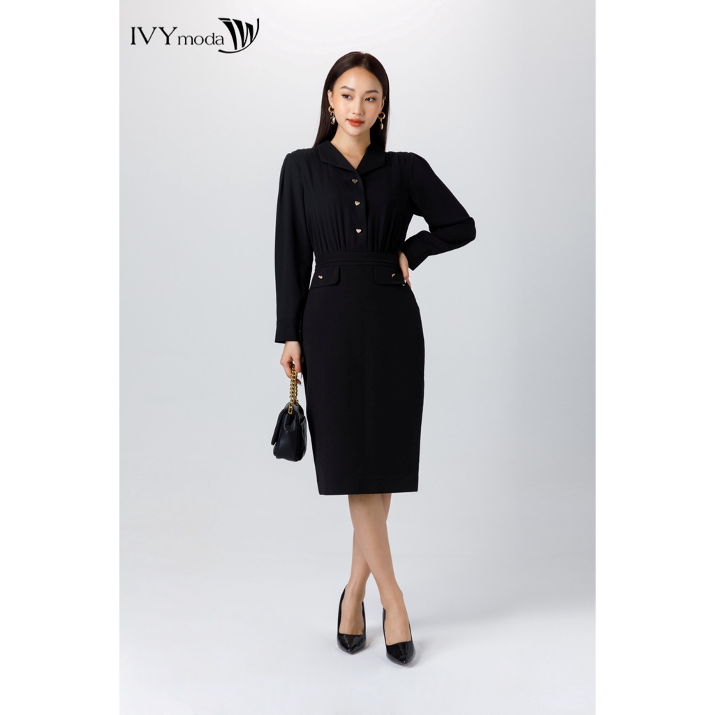 Đầm ôm vai xếp nếp nữ IVY moda MS 48M7086