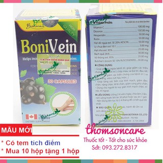 Boni Vein hỗ trợ giảm và phòng ngừa bệnh trĩ - Có tem tích điểm - Hộp 30 viên