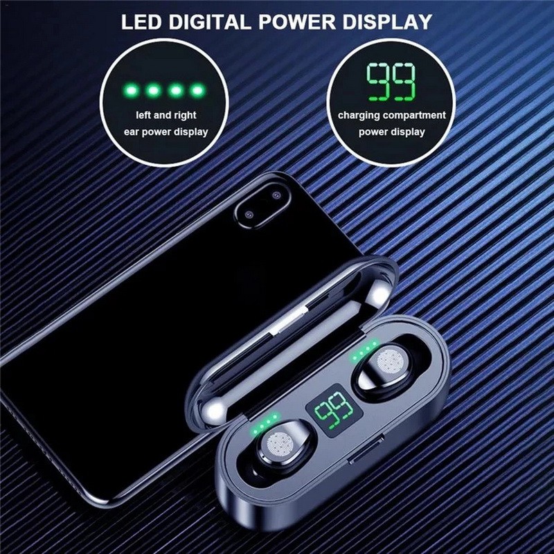 [TOP PICKS] F9 Bluetooth Earphone Wireless In-ear LED  Display TWS Touch Control Noise Reduction Portable Waterproof 