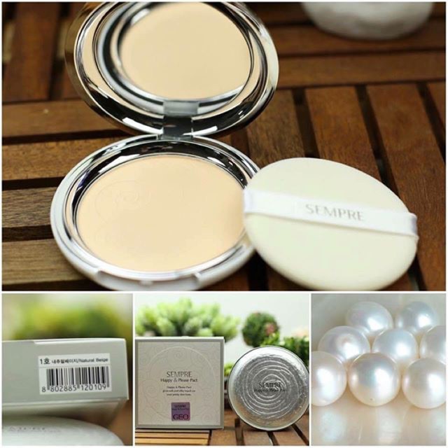 phấn phủ bột Sempre Happy &amp; Please Pact Geo nâng tone kiềm dầu che khuyết điểm chống nước chống nắng SPF 20