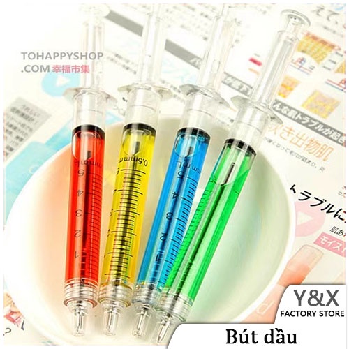 Bút bi màu xanh dễ thương văn phòng phẩm sáng tạo ống tiêm kim tiêm quảng cáo ống tiêm tùy chỉnh bút bi bút học sinh bút nén