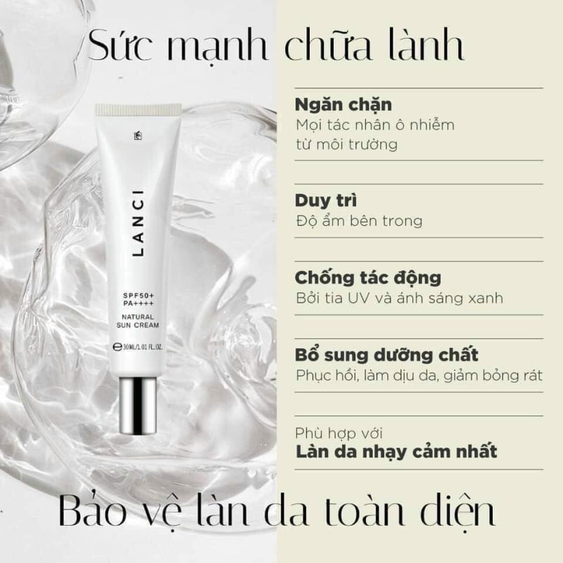 Kem Chống Nắng Hàn Quốc LANCI Dưỡng Ẩm Dưỡng Da Trắng Sáng Natural SunCream 50ML