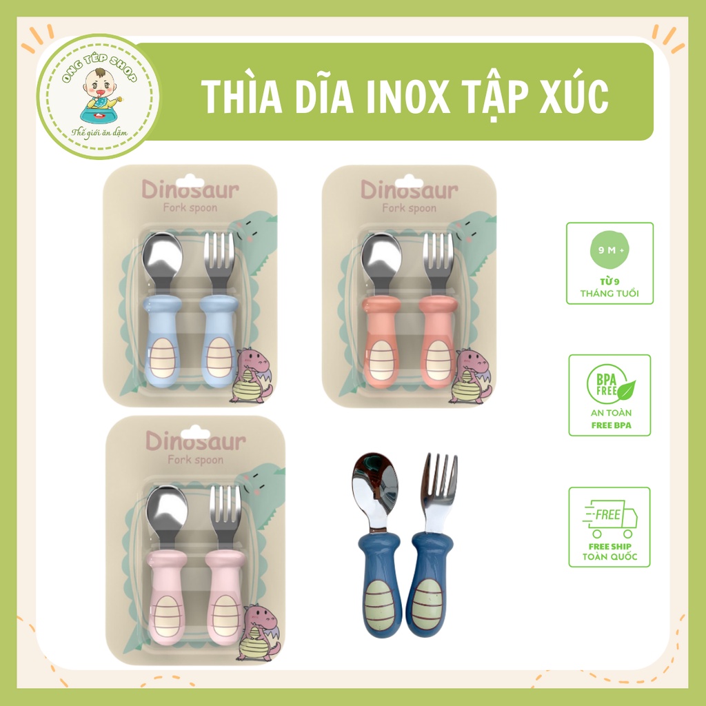 Thìa dĩa tập xúc cho bé chất liệu inox - dạng vỉ