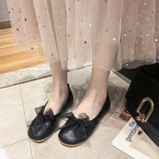 (Hàng sẵn) Giày búp bê da mềm buộc nơ lụa