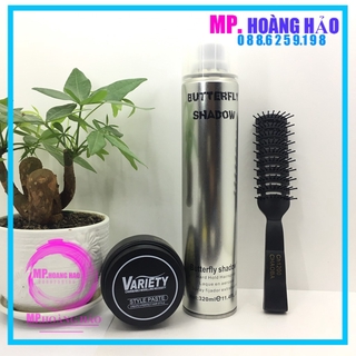 Combo Gôm Xịt Tóc Cứng Buterfly Shadow 320ml và Sáp Vuốt Tóc Tạo Kiểu Variety CH Tặng Lược