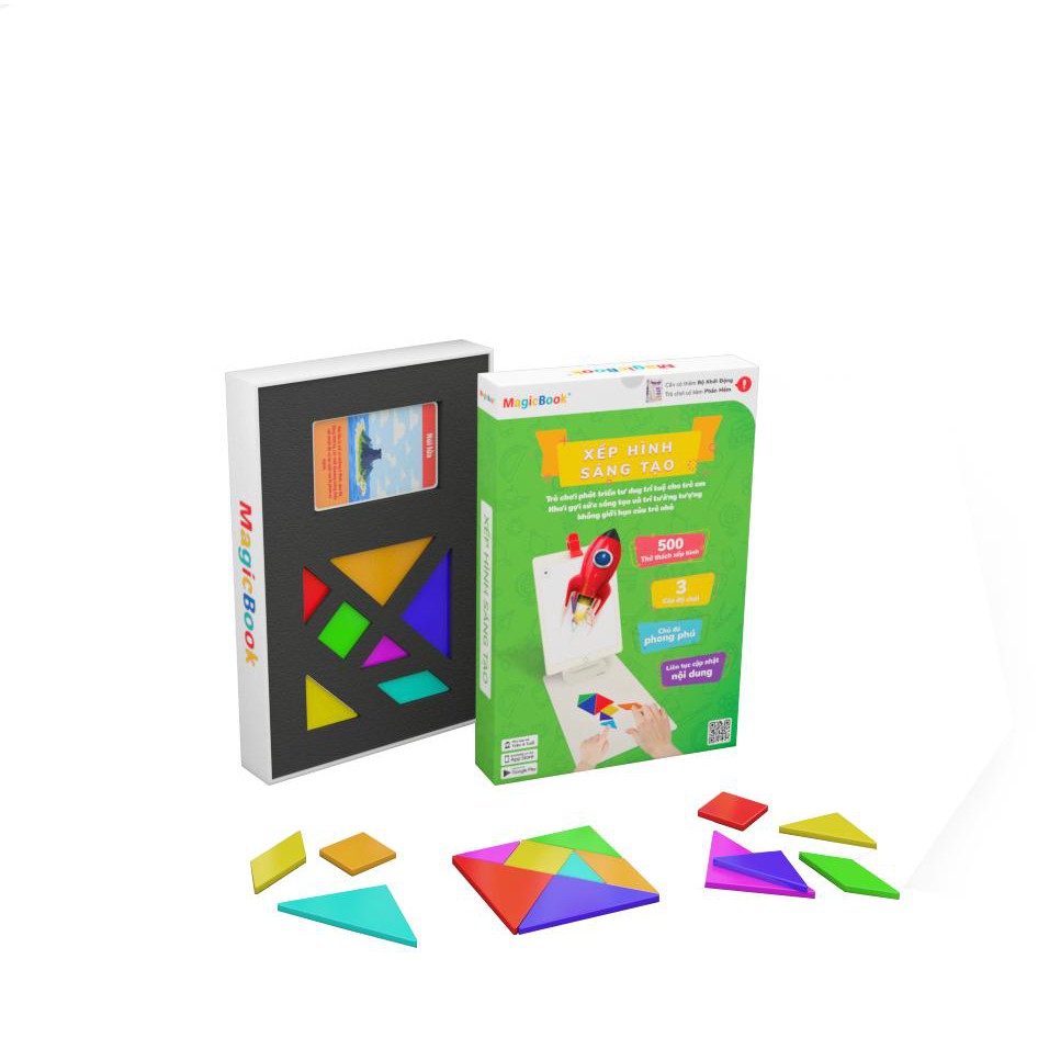 Trọn bộ phát triển Từ Vựng Tiếng Việt và Bộ xếp hình sáng tạo - Trò chơi phát triển trí tuệ trẻ em Magicbook Size M Box