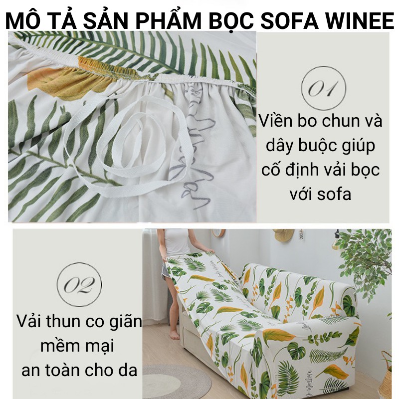 Vỏ bọc sofa chất thun co giãn 4 chiều tiện lợi tặng 1 vỏ gối (không áp dụng cho đôn sofa) Winee