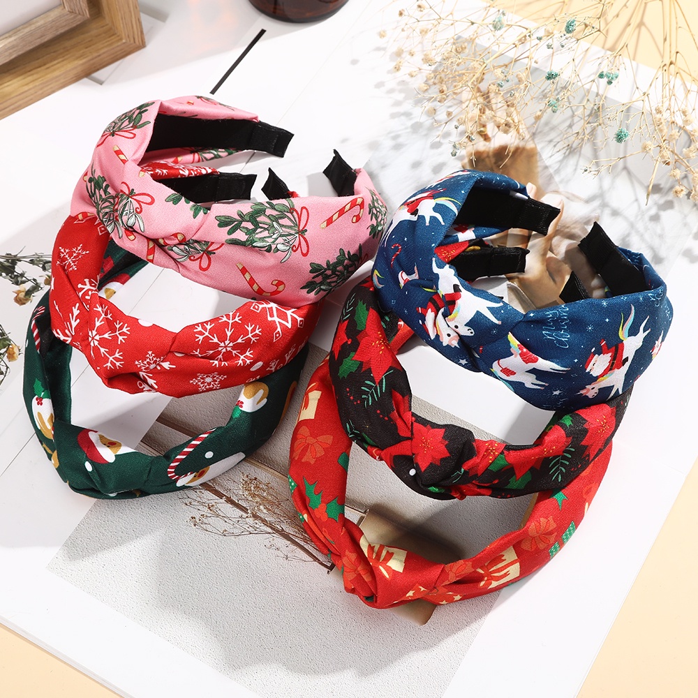 Haimeikang Băng Đô Cài Tóc Bản Rộng In Họa Tiết Giáng Sinh Thời Trang Cho Nữ