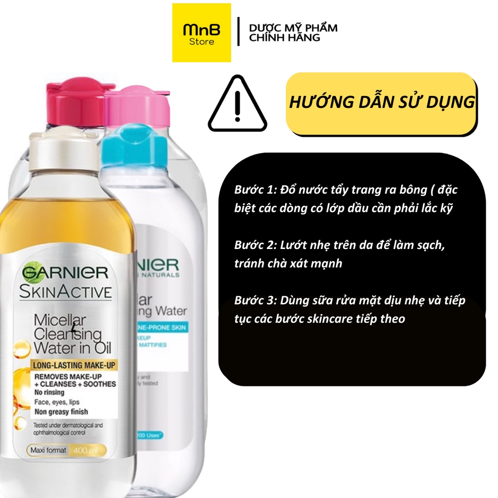 Nước tẩy trang Garnier Skinactive Micellar Water cho da dầu mụn da khô da nhạy cảm 400ml