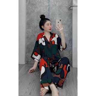 Bộ đồ Pijama lụa💖Bộ lụa hoạ tiết lập thể mát lịm [HÀNG SIÊU ĐẸP]