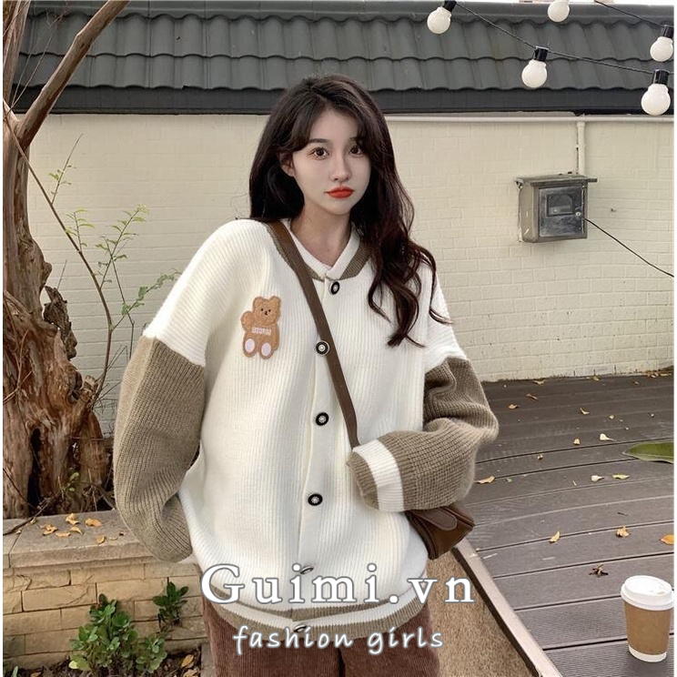 Áo Khoác cardigan Dệt Kim Thêu Hình Gấu Xinh Xắn Cho Nữ