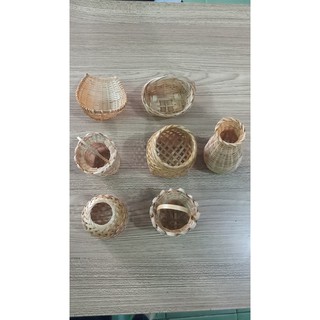 dụng cụ dân tộc Giỏ tre nhỏ và các đồ mây tre trang trí trong lòng bàn tay trang trí decor nhà cửa, quán cafe, nhà hàng,