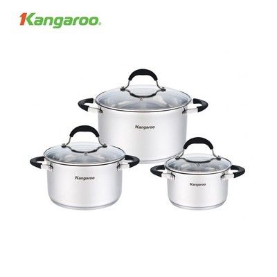 Bộ 3 nồi inox304 đáy 5 lớp nắp kính Kangaroo KG3CS3