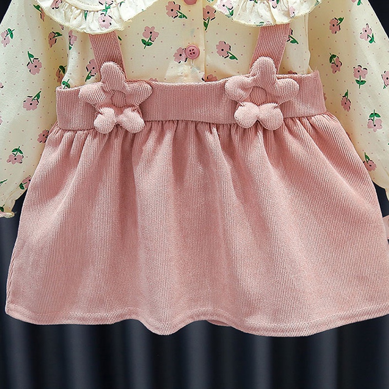 Đầm Cotton Cổ Búp Bê In Hoa Màu Hồng Dễ Thương Thời Trang Mùa Thu Cho Bé Gái