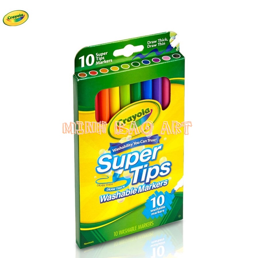 BỘ BÚT LÔNG CRAYOLA SUPERTIPS 10 MÀU (BÚT LÔNG NÉT MẢNH - NÉT ĐẬM, CÓ THỂ RỬA ĐƯỢC)