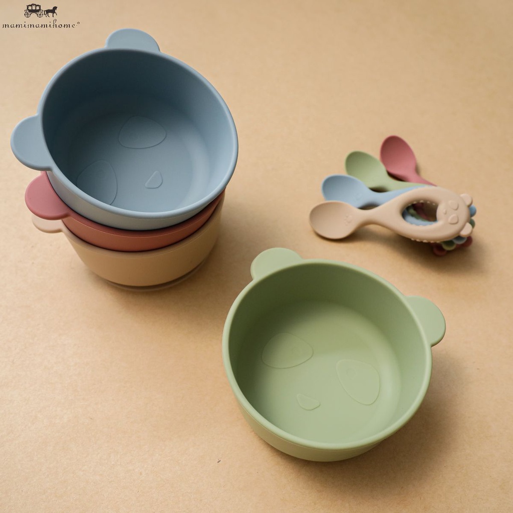 1Set  bộ đồ ăn MAMIMAMIHOME gồm muỗng và bát giữ nhiệt hình gấu trúc không chứa BPA cho trẻ em