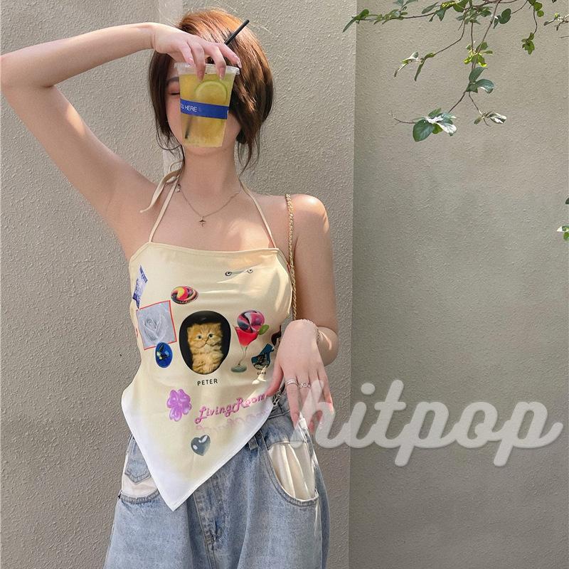 Áo Hai Dây In Hình Mèo Gợi Cảm Cho Nữ