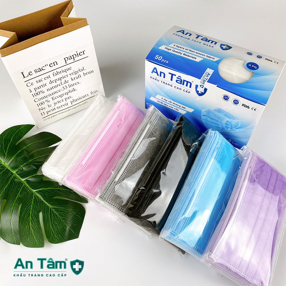 Combo 3 hộp khẩu trang y tế 4 lớp Vải Không Dệt cao cấp - Chính Hãng AN TÂM - Hộp 50 cái