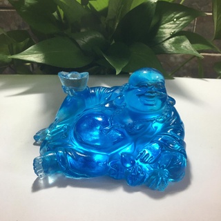 Tượng Phật Di Lặc màu xanh dương dài 13 cm cao 9 cm