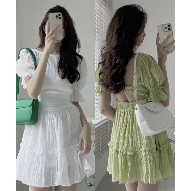 [HÀNG SẴN]VÁY-ĐẦM XỐP NHĂN 2 LỚP HỞ LƯNG “JYJY DRESS” siêu yêu